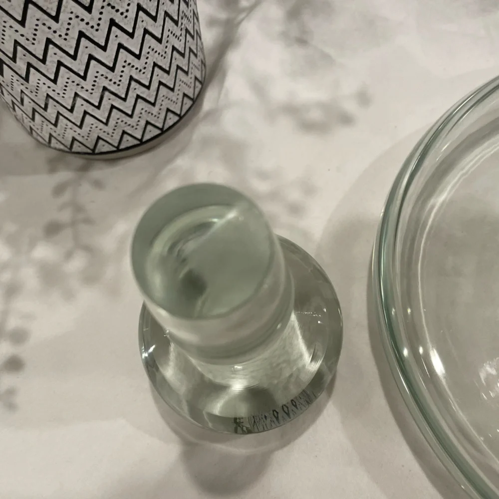 Classic Clear Ships Glass Decanter w Globe Stopper | Chip on Stopper Bottom |GUC